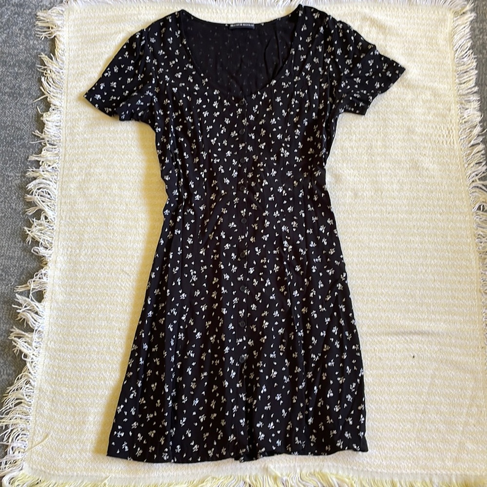 Brandy Melville black floral button up dress